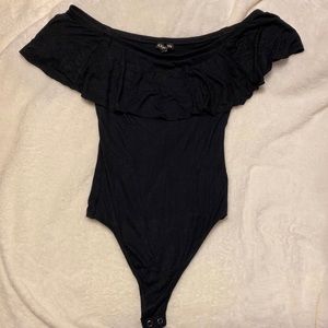 Black Ruffle Off the Shoulder bodysuit